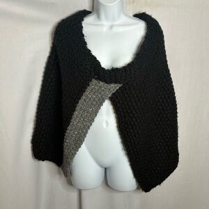 Free People Black and Gray Wool Blend Poncho One Size